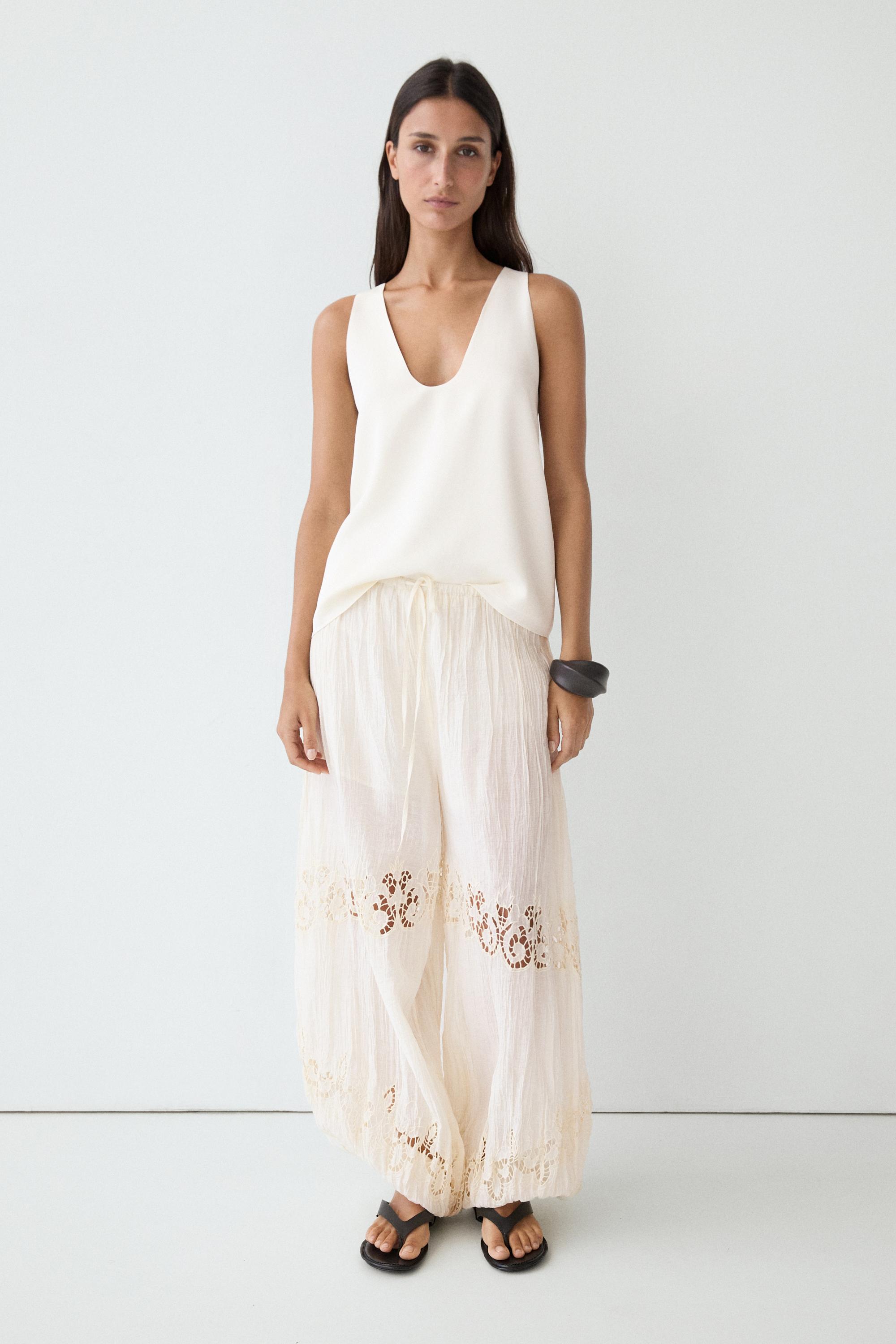 Flowing sarouel trousers with embroidered detail